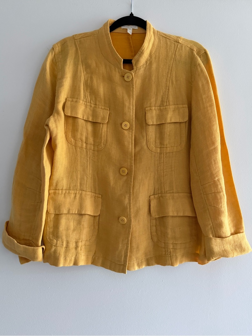 Eileen Fisher Organic Linen Utility Field Jacket Golden Yellow - Size M